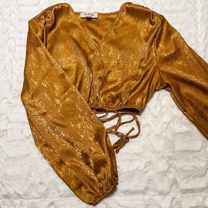 No Frills Gold Long Sleeved Crop Top - Size L